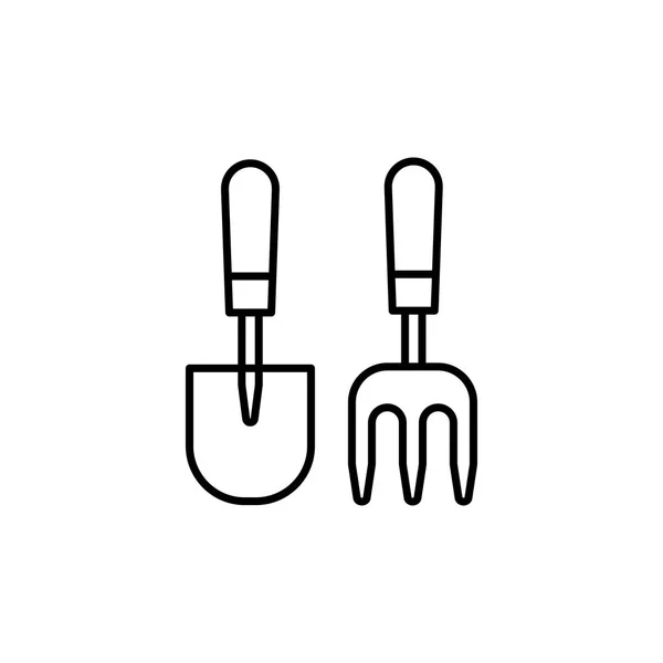 Schwarzweiß Vektorillustration Von Gartengeräten Linie Symbol Der Kleinen Hand Schaufel — Stockvektor