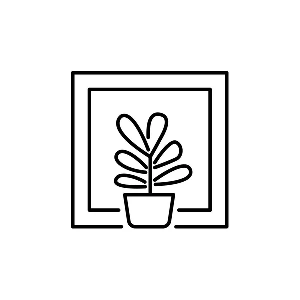 Ilustración Vectorial Blanco Negro Planta Interior Follaje Verde Maceta Icono — Archivo Imágenes Vectoriales