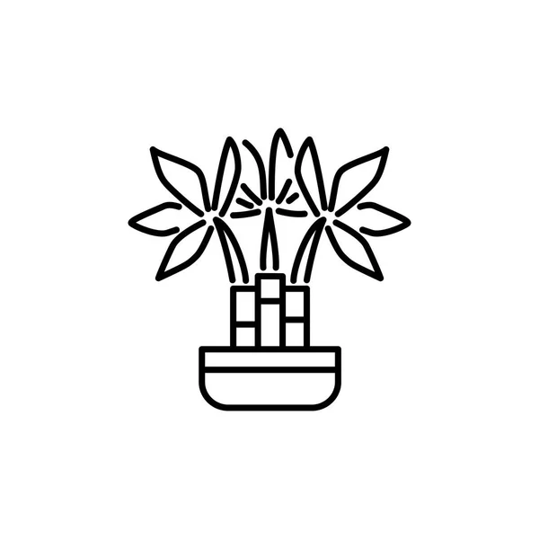 Illustration Vectorielle Noir Blanc Bambou Avec Feuilles Pot Plante Décorative — Image vectorielle