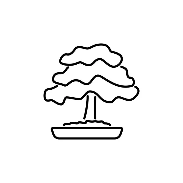 Черно Белая Векторная Иллюстрация Бонсай Листьями Горшке Декоративное Мини Дерево — стоковый вектор