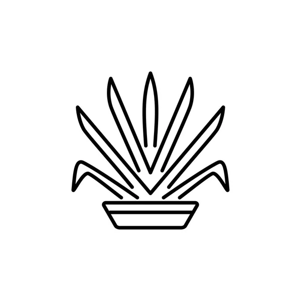 盆栽观赏性草本植物的黑白向量例证 装饰家居用品在容器 室内绿叶植物线图标 白色背景上的独立对象 — 图库矢量图片