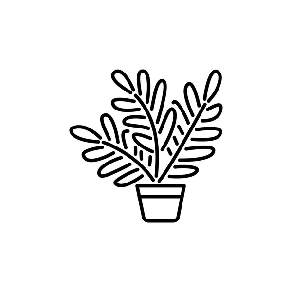 Ilustración Vectorial Blanco Negro Helecho Con Hojas Maceta Planta Casera — Vector de stock