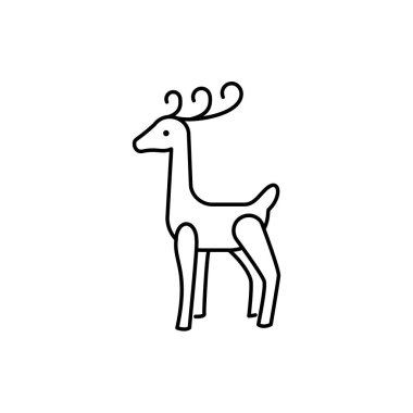 Siyah ve beyaz vektör Illustration geyik heykel. Hayvan heykelciği satırı simgesi. Ev ve ofis için dekoratif şenlikli heykelcik. Beyaz arka plan üzerinde izole nesne. 