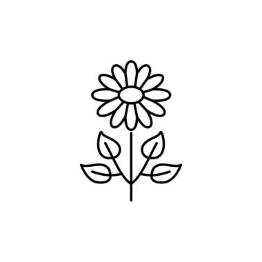 Yapay çiçek yaprakları ile siyah ve beyaz vektör Illustration. Doğal bitki taklit satırı simgesi. Ev ve ofis için dekoratif aksesuar. Beyaz arka plan üzerinde izole nesne. 