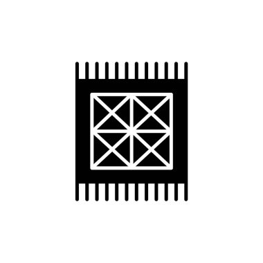 Siyah ve beyaz vektör Illustration geometrik desenli küçük halı. İç tasarım ürün düz simgesi. Dekoratif halı ev ve ofis için. Beyaz arka plan üzerinde izole nesne. 
