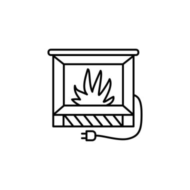 Elektrikli şömine vektör Illustration. Satırı simgesi vintage ısıtıcının elektrik ateşle. Isıtma donatım ev ve ofis için. Önden görünüm.