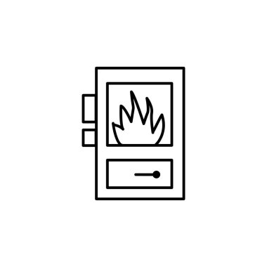 Katı yakıtlı kazan vektör Illustration. Evi su ısıtıcının satırı simgesi. Beyaz arka plan üzerinde izole nesne.