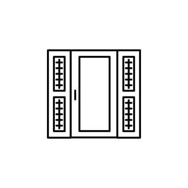 Hava perdesi vektör Illustration. Isıtma sistemi binalar ve alışveriş merkezleri giriş. Elektrikli hava kapı. Satırı simgesi.