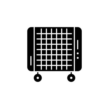 Taşınabilir micathermic ısıtıcı siyah ve beyaz vektör Illustration. Düz simgesi. Beyaz arka plan üzerinde izole nesne.