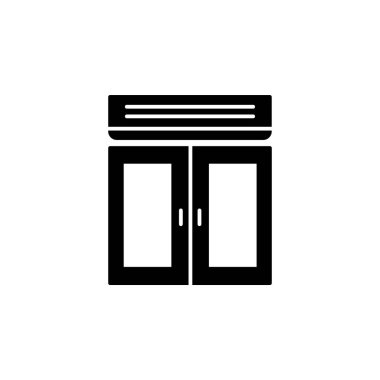 Siyah ve beyaz vektör çizim hava perdesi. Isıtma sistemi binalar ve alışveriş merkezleri giriş. Elektrikli hava kapı. Düz simgesi. Beyaz arka plan üzerinde izole nesne.