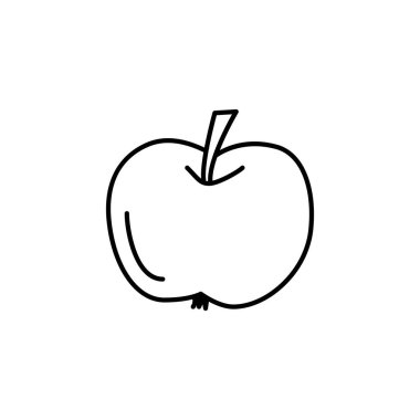 Apple siyah ve beyaz vektör Illustration. Taze meyve satırı simgesi. Vejetaryen ve vegan gıda. Sağlık beslenme madde. Beyaz arka plan üzerinde izole nesne. 
