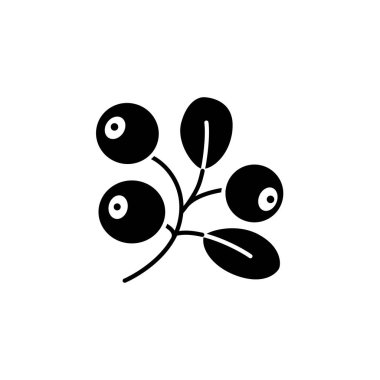 Siyah ve beyaz vektör Illustration Organik Yaban mersini. Taze çilek ile düz simgesi bırakır. Vejetaryen ve vegan gıda. Sağlık yeme meyve madde. Beyaz arka plan üzerinde izole nesne. 