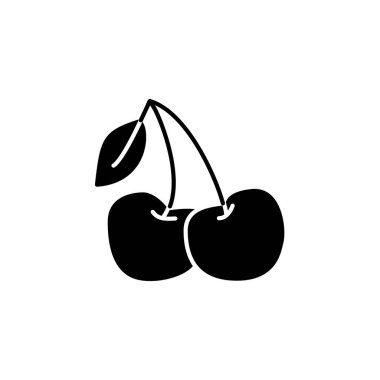 Siyah ve beyaz vektör Illustration kiraz yaprağı. Taze Berry düz simgesi. Vejetaryen ve vegan gıda. Sağlık yeme meyve madde. Beyaz arka plan üzerinde izole nesne. 
