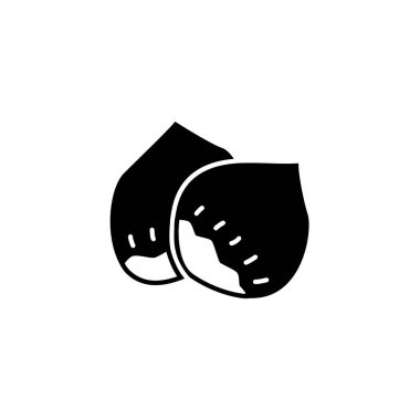 Fındık kabuğu ile siyah ve beyaz vektör Illustration. Hazel nut düz simgesi. Vejetaryen ve vegan gıda. Sağlık beslenme madde. Beyaz arka plan üzerinde izole nesne. 