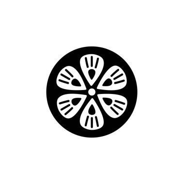 Siyah ve beyaz vektör Illustration tohumları ile portakal dilim. Taze limon düz simgesi. Vejetaryen ve vegan gıda. Sağlık beslenme madde. Beyaz arka plan üzerinde izole nesne. 