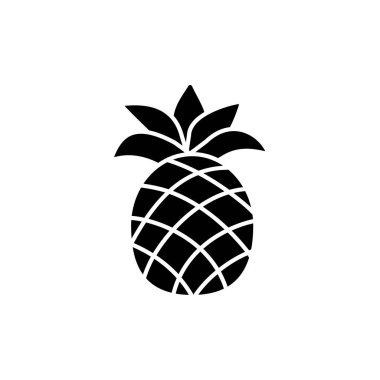 Siyah ve beyaz vektör Illustration ananas. Taze meyve düz simgesi. Vejetaryen ve vegan gıda. Sağlık beslenme madde. Beyaz arka plan üzerinde izole nesne. 