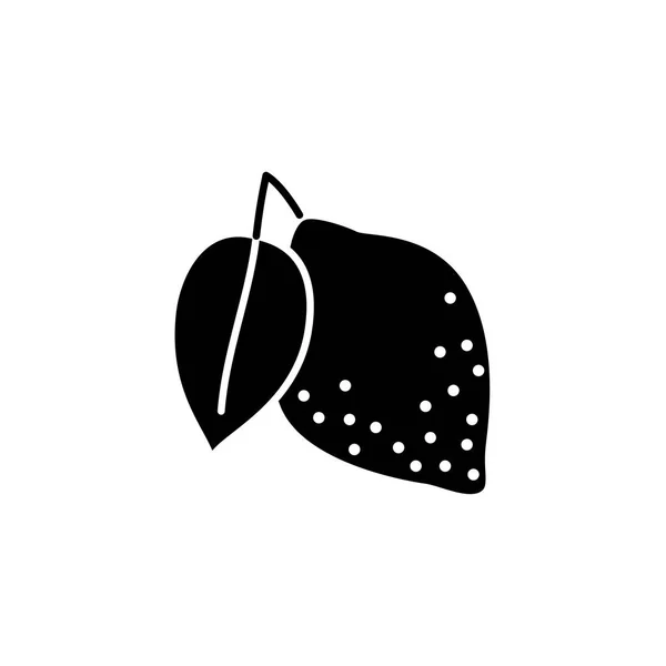 Siyah Beyaz Vektör Illustration Limon Meyve Düz Simgesi Yaprak Taze — Stok Vektör