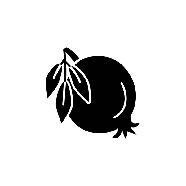 Schwarzweiß Vektorillustration Eines Organischen Granatapfels Mit Blättern Flaches Symbol Für — Stockvektor