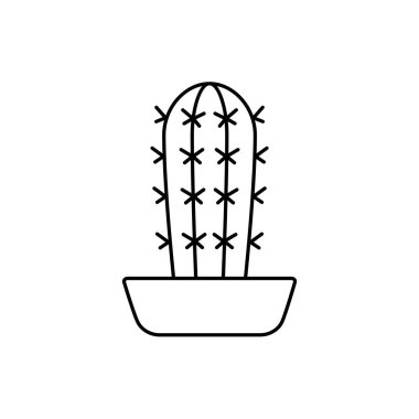 Pachycereus kaktüs pota vektör Illustration. Çöl etli bitki terrarium ve rock Bahçe için. Satırı simgesi. Beyaz arka plan üzerinde izole nesne. 