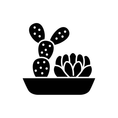 Kaktüs Bahçe pota vektör Illustration. Çöl etli bitkiler terrarium ve rock Bahçe için. Düz simgesi. Beyaz arka plan üzerinde izole nesne. 