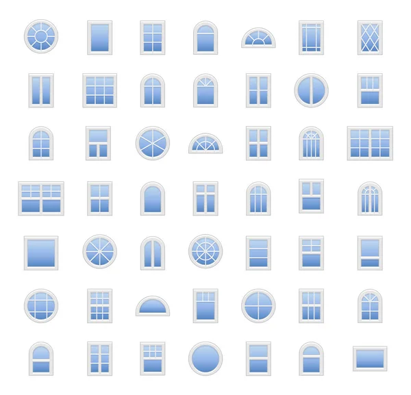 Fenêtres Plastique Éléments Architecturaux Icônes Plates Couleur Cadres Fenêtres Traditionnels — Image vectorielle