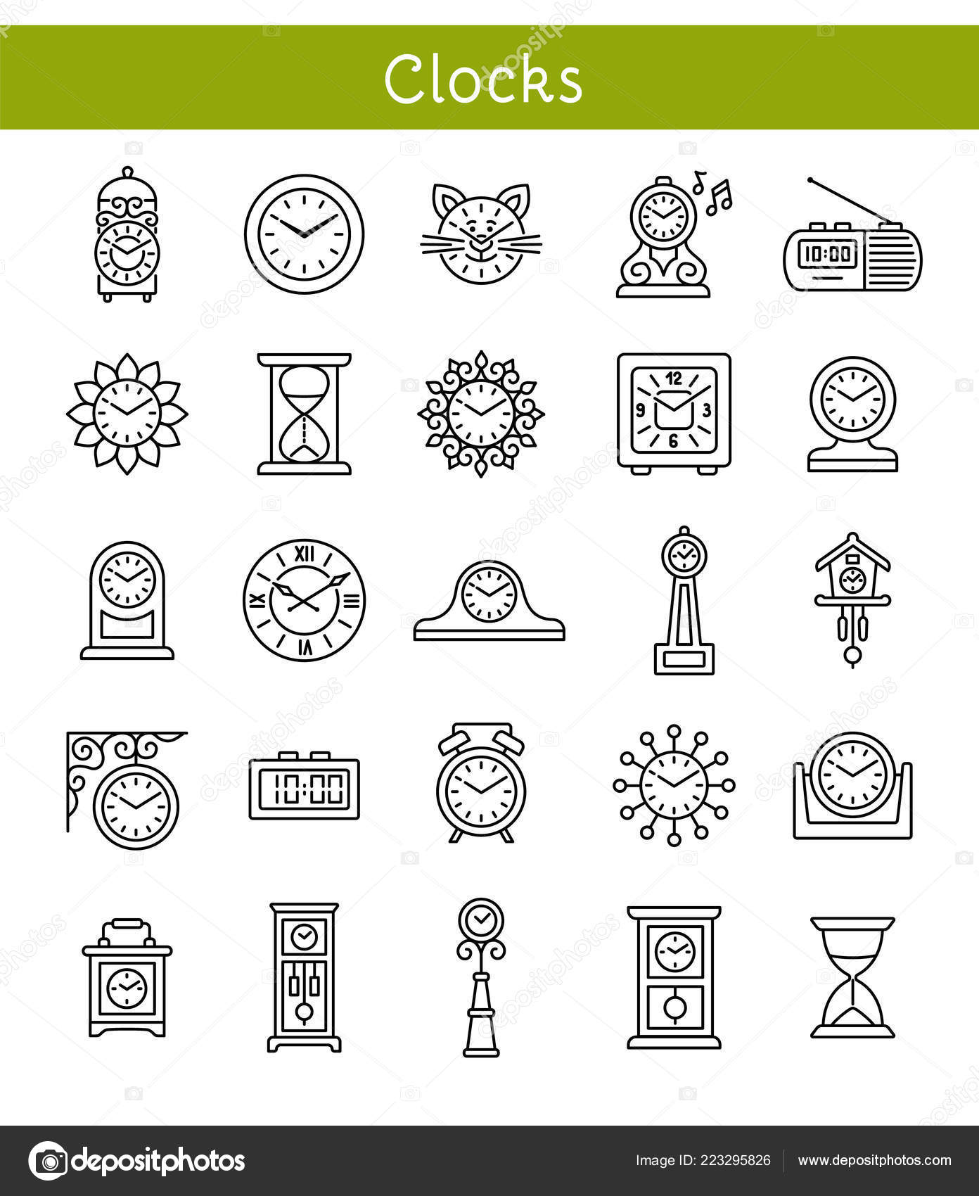 Conjunto Diversos Relojes Pared Mesa Piso Aislados Elementos