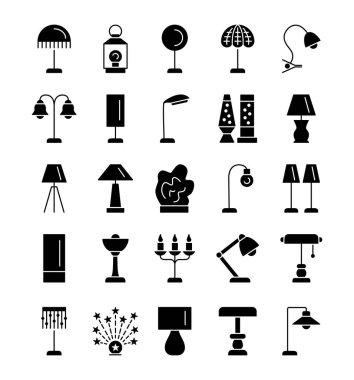 Masa lambaları. Ev ve ofis için ışık fikstür kümesi. Düz simgesi toplama.