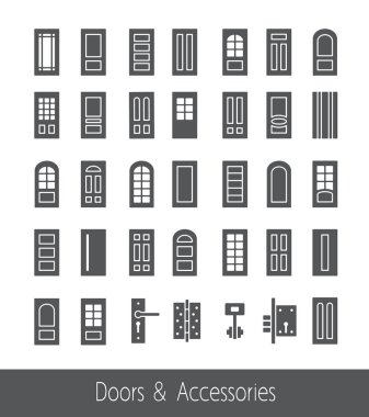 Fransızca, kemer, cam kapılar ve donanım. Satırı simgesi toplama. Mimari elemanları. 