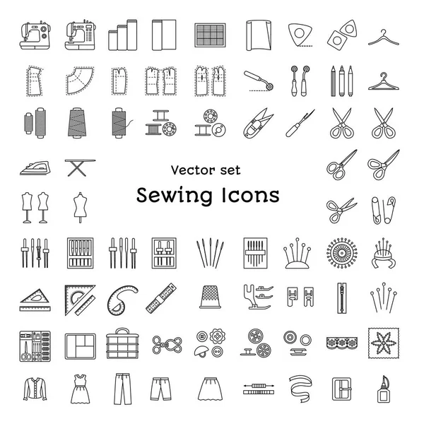 Sewing Line Icons Set Isolated White Background Tailoring Supplies Accessories — Stock Vector