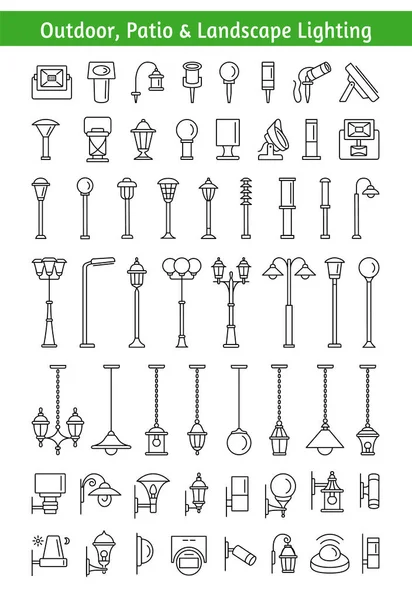 Iluminação Exterior Pátio Paisagem Luzes Exteriores Dispositivos Para Iluminação Casa —  Vetores de Stock