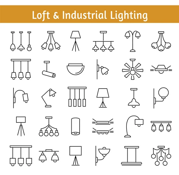 Industriële Loft Verlichting Interieur Verlichting Apparaten Voor Verlichting Van Het — Stockvector