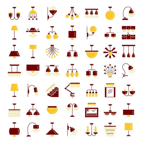 Diferentes Tipos Parede Teto Mesa Lâmpadas Assoalho Iluminação Doméstica Luminárias —  Vetores de Stock