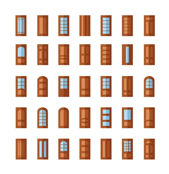 Набір Різних Дверей Ізольовано Білому Тлі Плоска Колекція Піктограм Вхідні — стоковий вектор