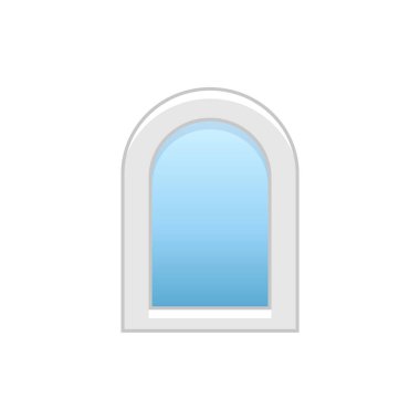 Ark vinil kanatlı pencere vektör Illustration. Düz simgesi geleneksel alüminyum pencere kemerli. Beyaz arka plan üzerinde izole nesne. 