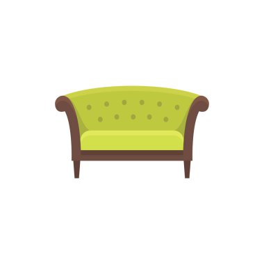 Yeşil chesterfield kanepe koltuk. Vektör çizim. Kanepe düz simgesi. Modern ev ve ofis mobilya unsuru. Önden görünüm.
