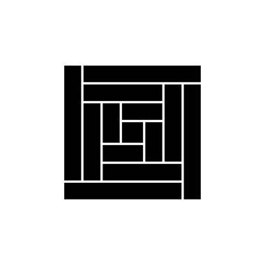 Çerçeveli Meydanı veya günlük kabin yorgan desenli siyah ve beyaz vektör Illustration. Kapitone ve patchwork geometrik tasarım şablonu düz simgesi. Beyaz arka plan üzerinde izole nesne. 