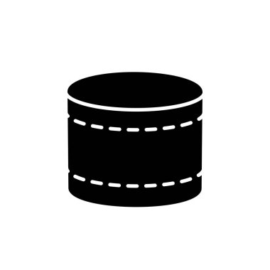 Siyah ve beyaz vektör Illustration yuvarlak kumaş Osmanlı. Düz simgesi aksan sehpa. Modern döşemeli koltuk. Oturma odası, yatak odası ve veranda mobilya. Beyaz arka plan üzerinde izole nesne. 