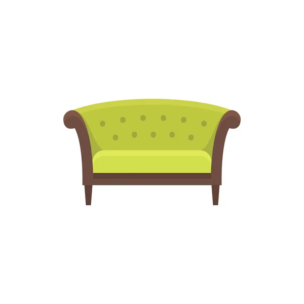 Green chesterfield sofa sofa. Vector illustration. Flat icon of settee. Element of modern home & office furniture. Front view.