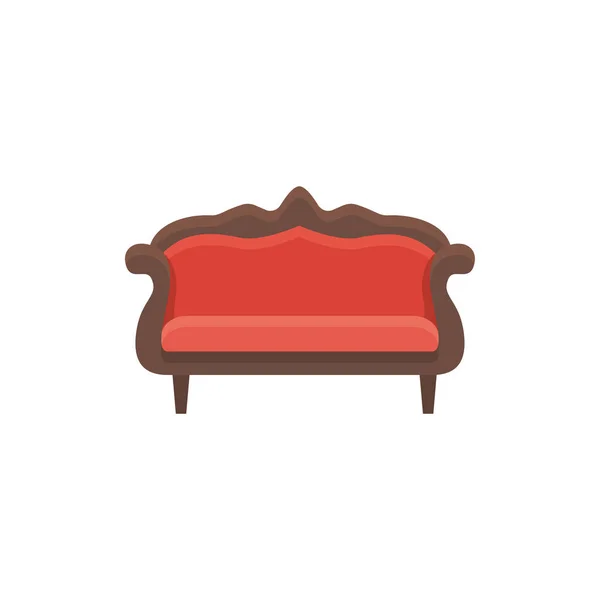 Retro Camelback Sofa Vectorillustratie Platte Icoon Van Rode Houten Bankstel — Stockvector