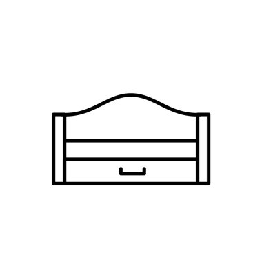 Ahşap çekmece uyuyan siyah ve beyaz vektör Illustration. Modern kanepe yataklı. Kanepe yatak başı ile satırı simgesi. Beyaz arka plan üzerinde izole nesne