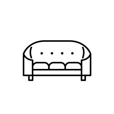 Cabriole siyah ve beyaz vektör Illustration. Püsküllü vintage kanepe. Kanepe satırı simgesi. Retro ev ve ofis mobilyaları. Beyaz arka plan üzerinde izole nesne