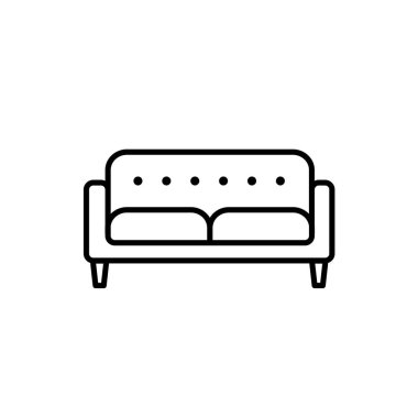 Siyah ve beyaz vektör Illustration loveseat. Çift kişilik kanepe. Kanepe satırı simgesi. Modern ev ve ofis mobilya. Beyaz arka plan üzerinde izole nesne