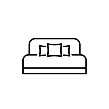 Siyah ve beyaz vektör Illustration daybed yatak başı 2 yastık ile. Rahat kanepe. Kanepe satırı simgesi. Modern ev ve ofis mobilya. Beyaz arka plan üzerinde izole nesne