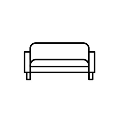Siyah ve beyaz vektör çizim modern kanepe. Kanepe satırı simgesi. Klasik ev ve ofis mobilyaları. Beyaz arka plan üzerinde izole nesne