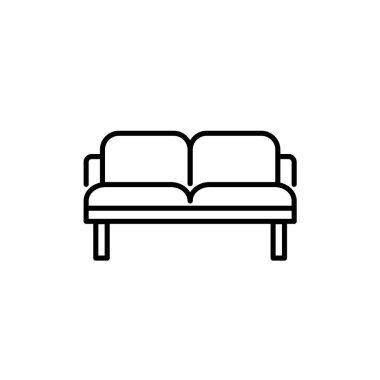 Siyah ve beyaz vektör Illustration loveseat. Çift kişilik kanepe. Kanepe satırı simgesi. Modern ev ve ofis mobilya. Beyaz arka plan üzerinde izole nesne