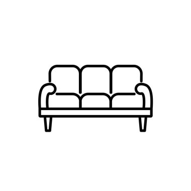 Siyah ve beyaz vektör çizim 3 koltuklu koltuk. Kanepe satırı simgesi. Modern ev ve ofis mobilya. Beyaz arka plan üzerinde izole nesne