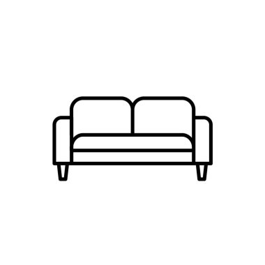 Siyah ve beyaz vektör Illustration loveseat. Çift kişilik kanepe. Kanepe satırı simgesi. Modern ev ve ofis mobilya. Beyaz arka plan üzerinde izole nesne