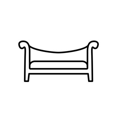 Siyah ve beyaz vektör Illustration deve arka koltuk. Antika ahşap kanepe satırı simgesi. Retro ev ve ofis mobilyaları. Beyaz arka plan üzerinde izole nesne