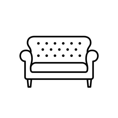 Siyah ve beyaz vektör Illustration bridgewater kanepe. Kanepe satırı simgesi. Modern ev ve ofis mobilya unsuru. Beyaz arka plan üzerinde izole nesne