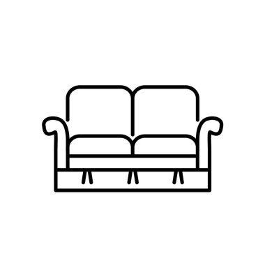 Siyah ve beyaz vektör Illustration loveseat. Çift kişilik kanepe. Kanepe satırı simgesi. Modern ev ve ofis mobilya unsuru. Beyaz arka plan üzerinde izole nesne